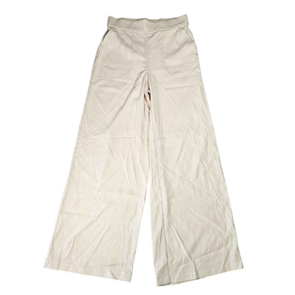 Maxstudio Cream High Waisted Wide Leg Trousers Pull On Elastic Waist Women's S